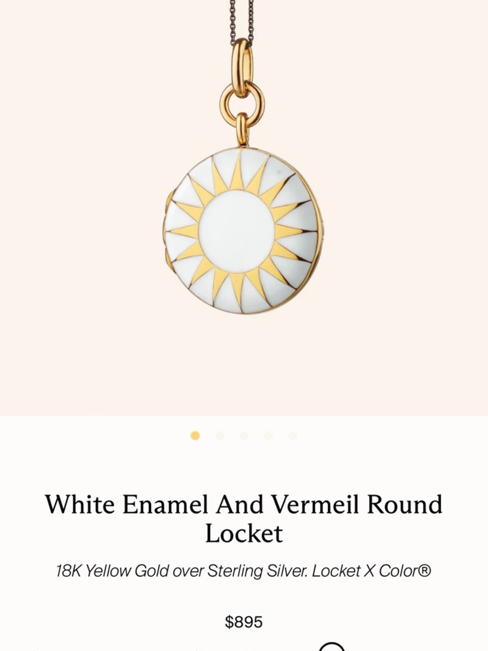 White Enamel and 18kGold over sterling silver Sunburst Locket Necklace